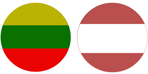 Lithuania Official flag with Latvia national flag, both countries flags in Round shape and isolated on white background
Circular colorful design Flag with together.