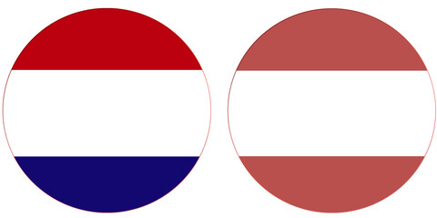 Netherland Official flag with Latvia national flag, both countries flags in Round shape and isolated on white background
Circular colorful design Flag with together.