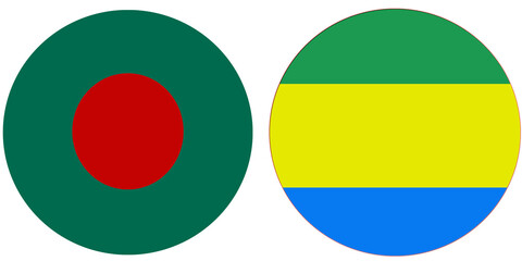 Bangladesh Official flag with Gabon national flag, both countries flags in Round shape and isolated on white background
Circular colorful design Flag with together.