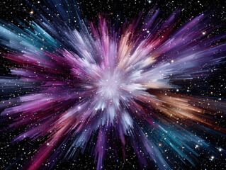 Vibrant explosion of colors in cosmic scene, featuring shades of purple, blue, and white, creating sense of depth and movement in vastness of space