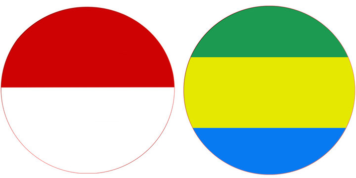 Indonesia Official flag with Gabon national flag, both countries flags in Round shape and isolated on white background
Circular colorful design Flag with together.