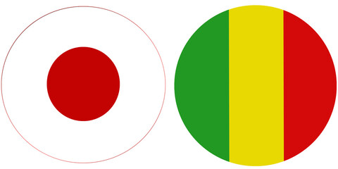 Japan Official flag with MALI national flag, both countries flags in Round shape and isolated on white background
Circular colorful design Flag with together.