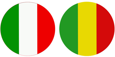 Italy Official flag with MALI national flag, both countries flags in Round shape and isolated on white background
Circular colorful design Flag with together.