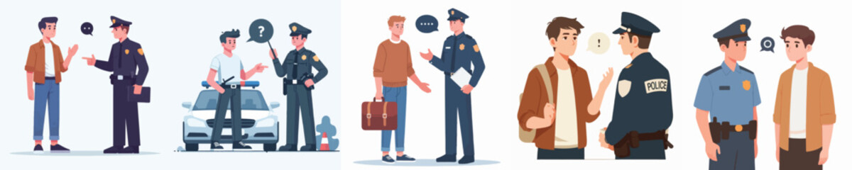 vector of a young man talking to a policeman