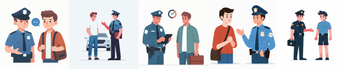 Naklejka premium vector of a young man talking to a policeman