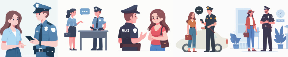 vector of a woman talking to a police officer