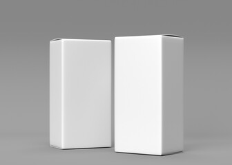 Naklejka premium Two Blank White Cardboard Boxes Mockup on Gray Background