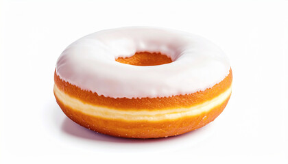 Vanilla glazed plain donut, white background. AI