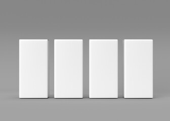 Four Blank White Boxes on Gray Background - Packaging Mockup