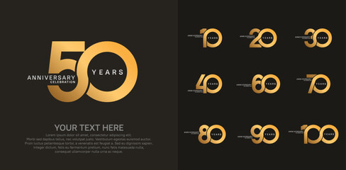 Naklejka premium Anniversary logo set vector design, golden color for celebration event