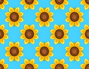 Cheerful sunflower pattern on a bright blue background. Perfect for textile prints, summer designs, and cheerful backgrounds.