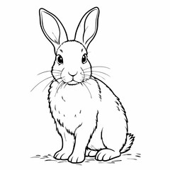 Obraz premium Cute sitting rabbit illustration in outline style for coloring book
