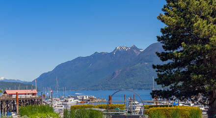 Scenic Horseshoe Bay, BC, Canada on a sunny Spring day with mountain backdrop.
