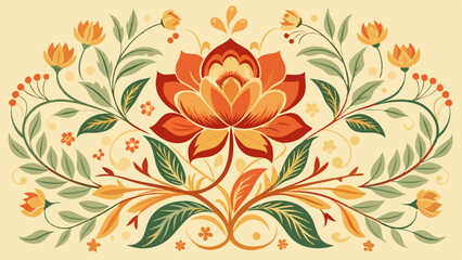 Seamless Floral Pattern with Vintage Lotus and Leaves Design
