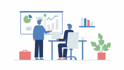 Presenting growth a manager shares data driven insights with his team in a modern office workspace with crisp