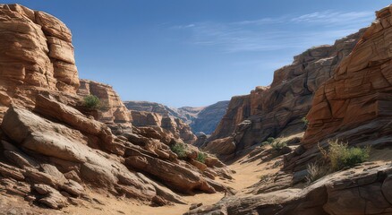 Fototapeta premium Majestic Rocky Canyon Landscape with Clear Blue Sky