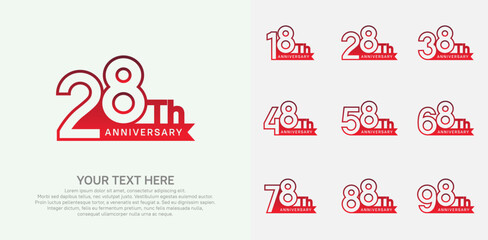 Anniversary logo set vector design, red color for celebration event