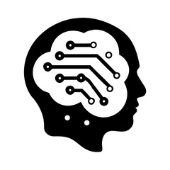 Brain icon with embedded circuit lines in black silhouette style