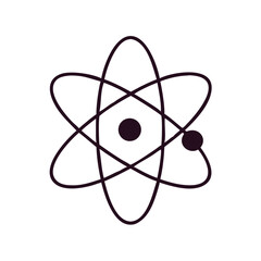 Atom icon with electron orbits and central nucleus in dark outline