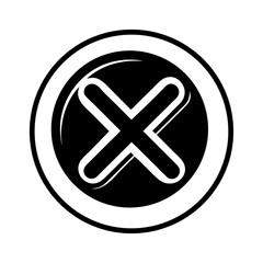 Obraz premium Black and white cancel icon with glossy X mark