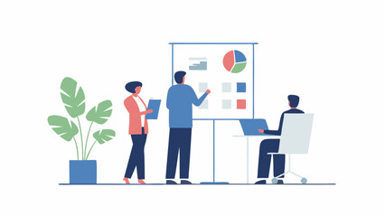 Collaborative Business team analyzing data presentation with innovative strategy in modern design clean