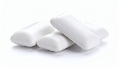 Three pieces of chewing gum isolated on white background in high resolution for packaging, advertising, and design purposes