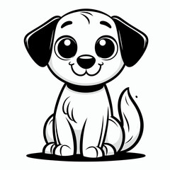 Fototapeta premium Cute dog sitting black and white illustration
