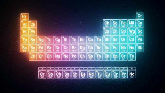 Neon Glowing Periodic Table of Elements in a Futuristic Sci-Fi Digital Style

