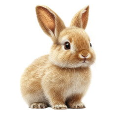 Obraz premium Cute fluffy rabbit sitting with soft fur, focused expression and alert ears, isolated with transparent background, cutout PNG