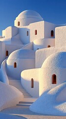 Whitewashed buildings cascade down a hillside