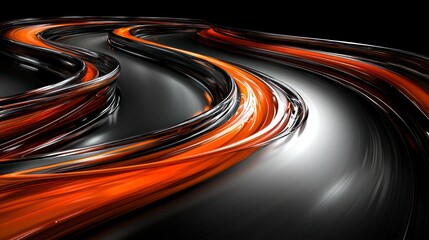 Winding lines glow orange over sleek dark surface
