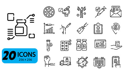 Medical and Vaccine Icons Set: Healthcare, Research, and Prevention Concepts
