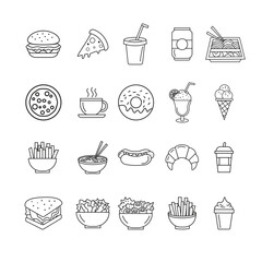 Monochrome Doodle Style Fast Food Icons
