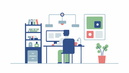 An artist at their workspace designing a colorful interface with focus and dedication in a well lit and