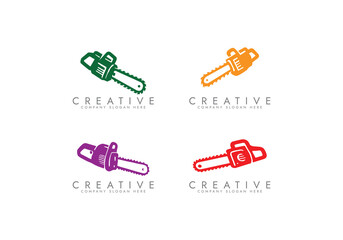 chainsaw logo tool ,Chainsaw and Tree Stump Emblem vector illustration logo design
