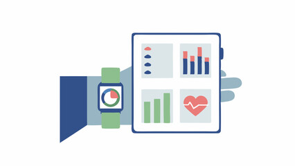 Tracking your health with a smartwatch and tablet monitoring progress and vital signs on a clean and modern