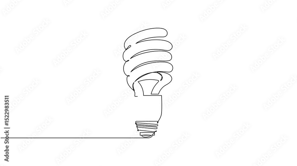 Aufkleber Self drawing animation of continuous one line art of Energy saving light bulb, Light lamp bulb with cogwheel gear Idea continuous line drawn concept video.