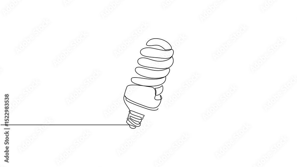 Aufkleber Self drawing animation of continuous one line art of Energy saving light bulb, Light lamp bulb with cogwheel gear Idea continuous line drawn concept video.