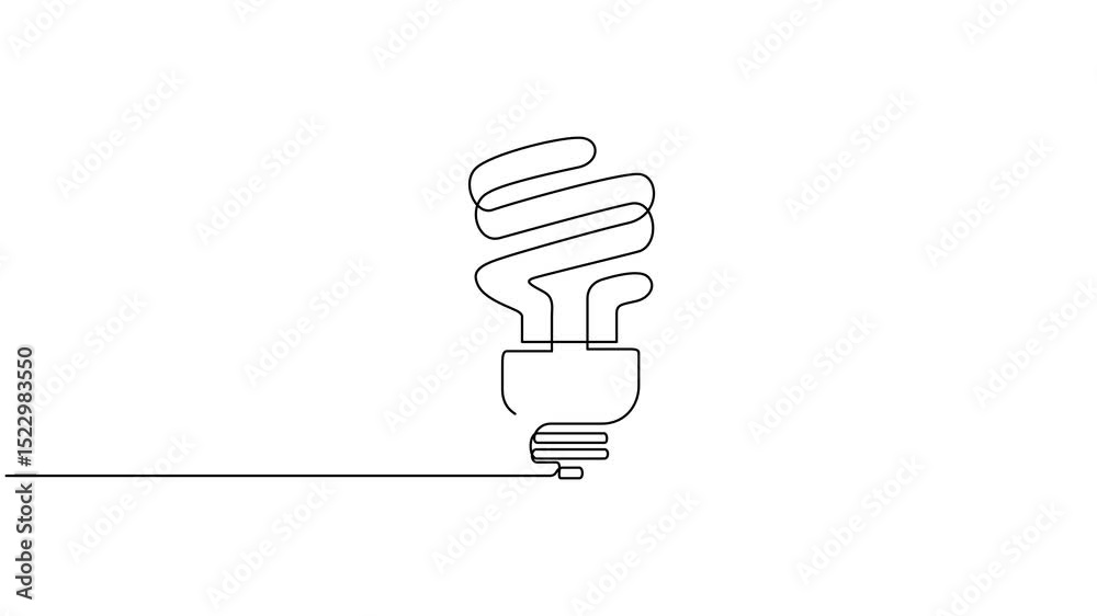 Aufkleber Self drawing animation of continuous one line art of Energy saving light bulb, Light lamp bulb with cogwheel gear Idea continuous line drawn concept video.