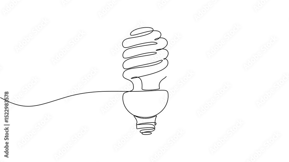 Aufkleber Self drawing animation of continuous one line art of Energy saving light bulb, Light lamp bulb with cogwheel gear Idea continuous line drawn concept video.