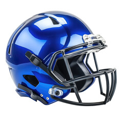 Fototapeta premium Blue football helmet with a sleek design and shiny finish, side view, transparent background, cutout PNG