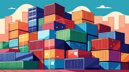 Fototapeta premium Colorful Shipping Containers Stacked at Port During Sunset – Logistic and Cargo Concept