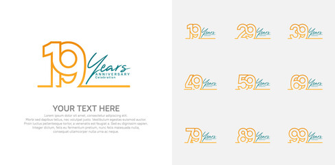 Naklejka premium Anniversary logo set vector design, orange color for celebration event
