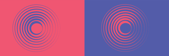 Abstract, hypnotic background with concentric circles. Colorful halftone graphic design elements. Sound wave vector illustration.