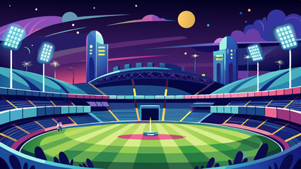 Modern Football Stadium Illustration with Green Field and Seating Area

