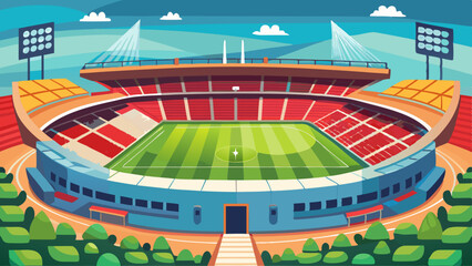 Modern Football Stadium Illustration with Green Field and Seating Area

