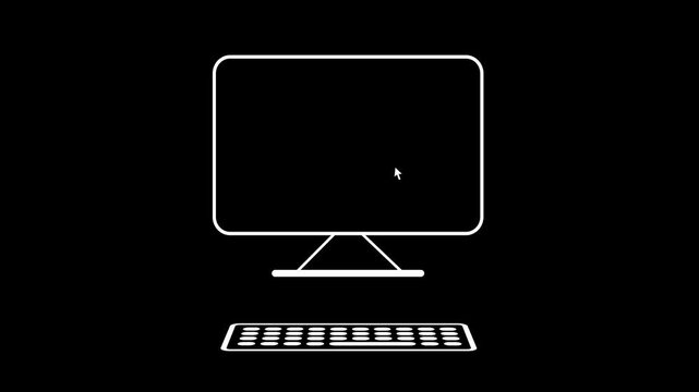 desktop computer icon, minimalist line art, monitor and keyboard, tech illustration, user interface concept, clean digital design