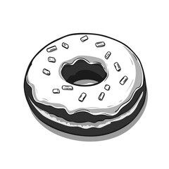 Tasty donut with white glaze and sprinkles on a white background for bakery advertising and dessert concept
