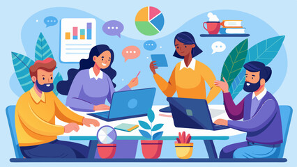 Modern Business Team Collaboration in a Creative Workspace vector