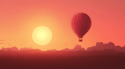 Obraz premium Hot air balloon ascends over a sun-drenched landscape.